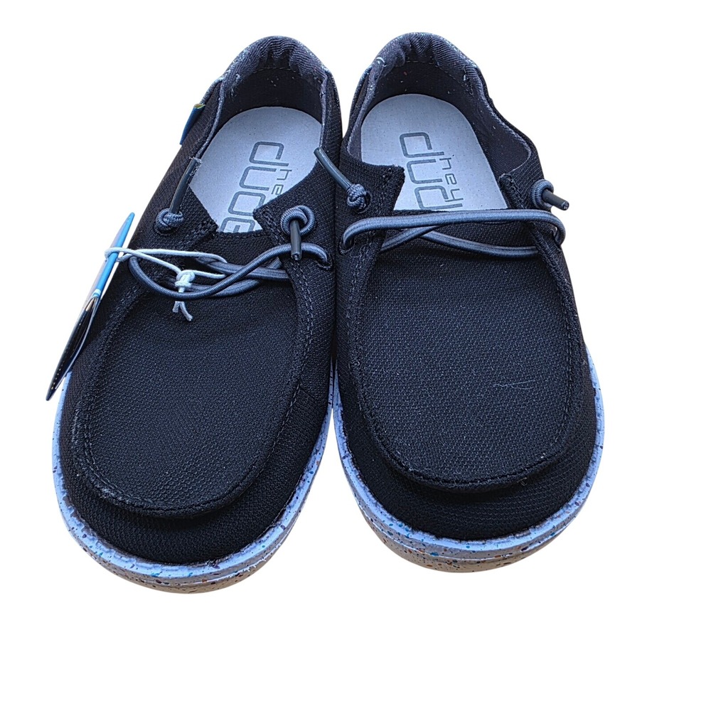 Hey Dude Wendy Youth Black Canvas Glitter Sparkle Slip On Loafers Size K12
